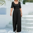 thumbnail image 4 of Gaecuw Overall Jumpsuit for Women Short Sleeve Overall Square Neck Band Collar Solid Onesie One Piece Outfits Casual Loose Baggy Long Pants Wide Leg Summer Romper Pull On Ankle Length Trousers, 4 of 6