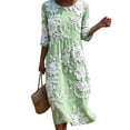 thumbnail image 3 of VBVC Women's and Women's Plus 3/4 Sleeve Midi Dress, Summer Casual Crew Neck Dress For Women, Ladies' Loose Fit Floral Dress with Pockets,Green,S-5XL, 3 of 7