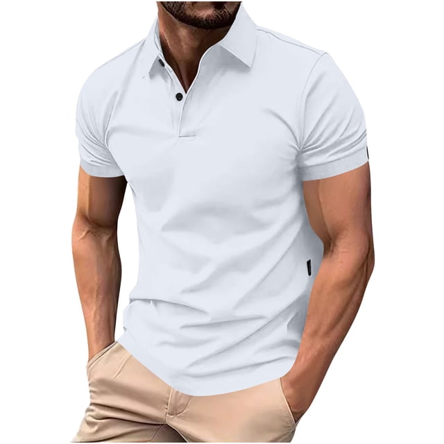 Manga Corta de Verano Tops de Color Sólido Casual Manga Corta Cuello Redondo Doblado Hendidura Superior, Camisa de Fibra de Poliéster para Hombres, Lavado de Manos