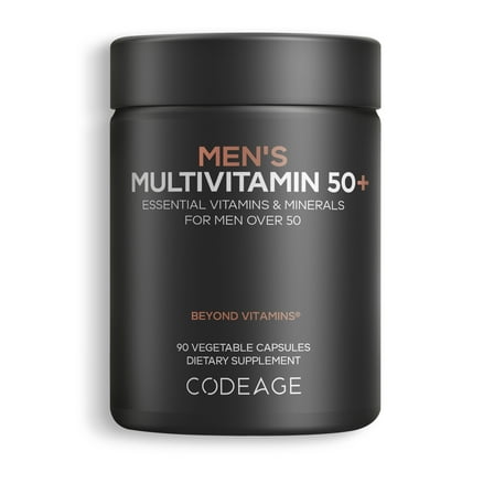 Codeage Men's Multivitamin 50  Supplement - Essential Vitamins for Men Over 50 Years Old, Minerals, CoQ10, Turmeric, Saw Palmetto, Maca, Panax Ginseng, Probiotics & Botanicals - Non-GMO - 90 Capsules