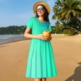 thumbnail image 4 of Fotbe blue green colors Pattern Dress Casual Womens Fashion Short Sleeve Maxi Dress T Shirt Dress Striped Long Color Block Maxi Dress, 4 of 6