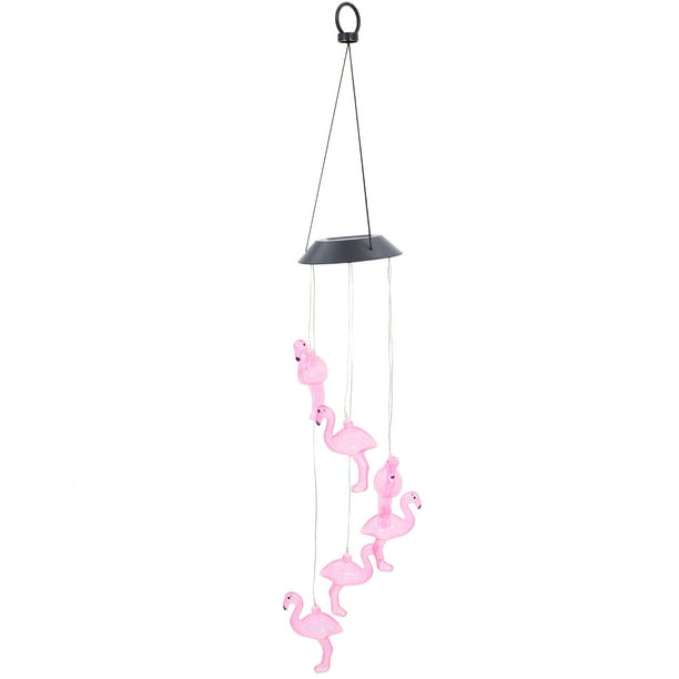 Lámpara solar colgante de flamenco para exteriores con carillón de viento para jardín