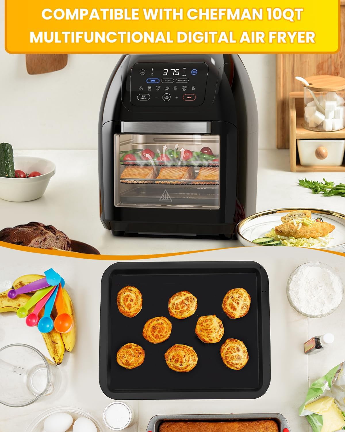 154PCs Air Fryer Liners Compatible with CHEFMAN Multifunctional Digital Air Fryer 10Qt, 100PCS Parchment Paper, 50PCS Perforated Disposable Liners, 4PCS Non-Stick Teflon Baking Mats Accessories