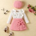 thumbnail image 2 of Toddler Infant Baby Girl Clothes 3Pcs Outfit Sets,Ruffle Long Sleeve Shirt and Bowtie Skort with Hat,6 12 18 24 Months 2t 3t 4t Toddler Girls Fall Winter Outfit Set,12-18 Months,Pink, 2 of 9