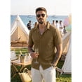 thumbnail image 4 of Men's Short Sleeve Button Down Shirt, Vertical Textured Stripe Casual Summer Beach Shirt, Lightweight Breathable Fashion Top with Front Pocket Khaki M, 4 of 8