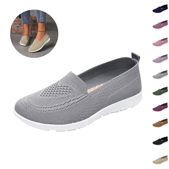 Mfakffe Orthopedic Shoes for Women Mesh Breathable Non Slip Sneakers Arch Support Fashion Walking Shoes Comfortable Slip on(Gray)