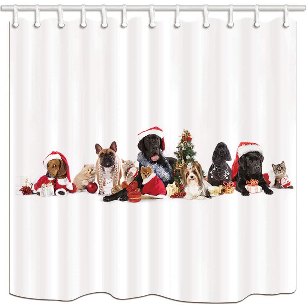 BPBOP Xmas Animals Decor Dog and Cat with Santa Hat Ne Year Polyester
