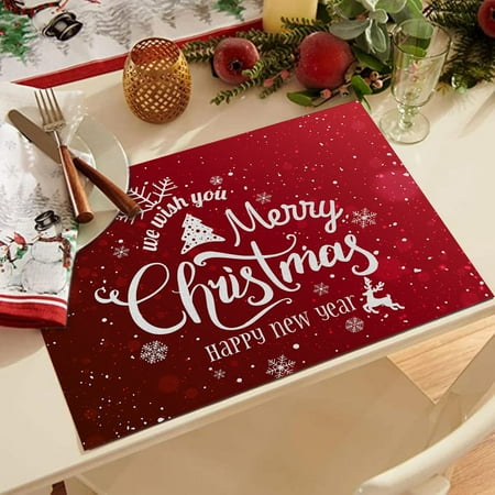 

Wipeable Placemats Waterproof Red Christmas Placemats For Dining Table 32 X 21 Cm Seasonal Winter Xmas Snowflakes Holiday Washable Table Mats