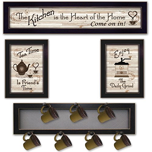 "Kitchen Collection IV" 4-Piece Vignette with 7-Peg Mug Rack by Millwork Engineering, Black Frame