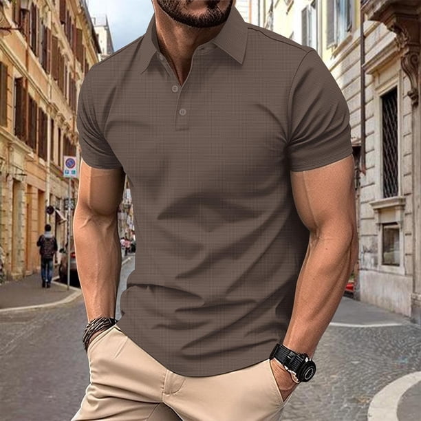 pstuiky camisetas para hombre, Camisa informal de manga corta con cuello vuelto, cómoda y lisa, para hombre camisetas de hombre xl