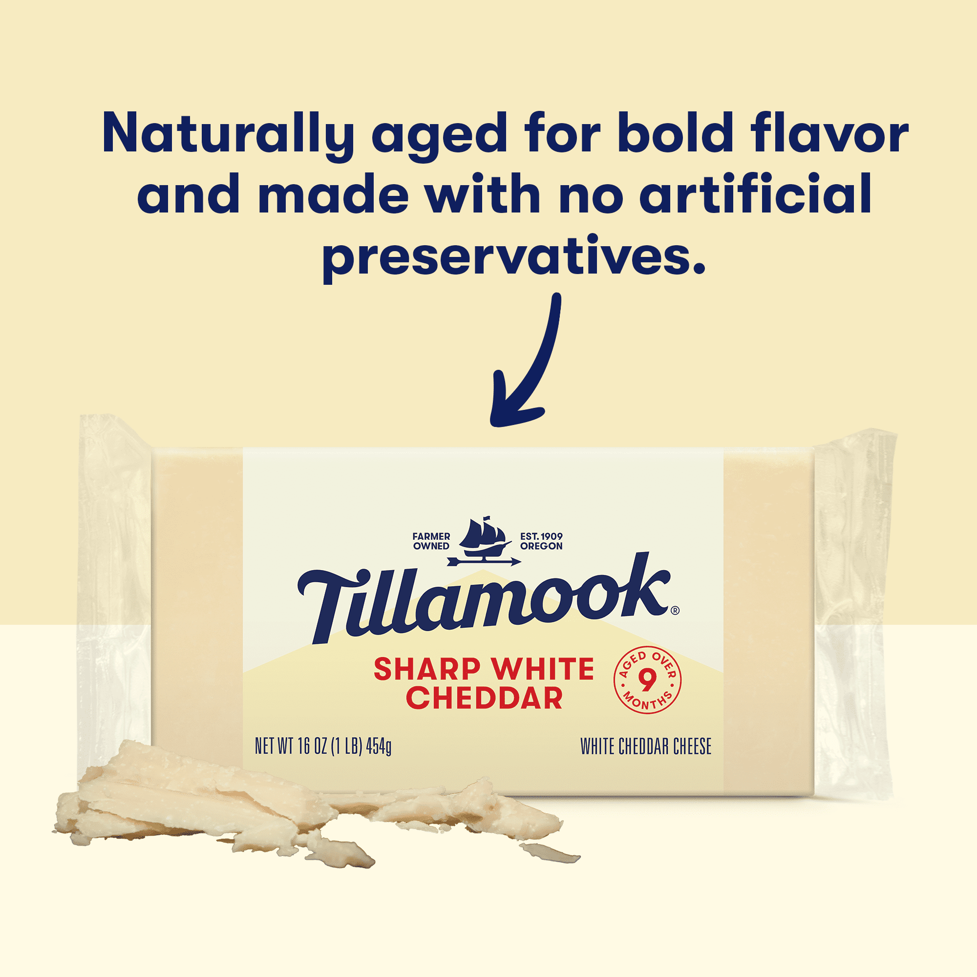 Tillamook Sharp White Cheddar Cheese Block, 16 oz (Aged 9 Months)
