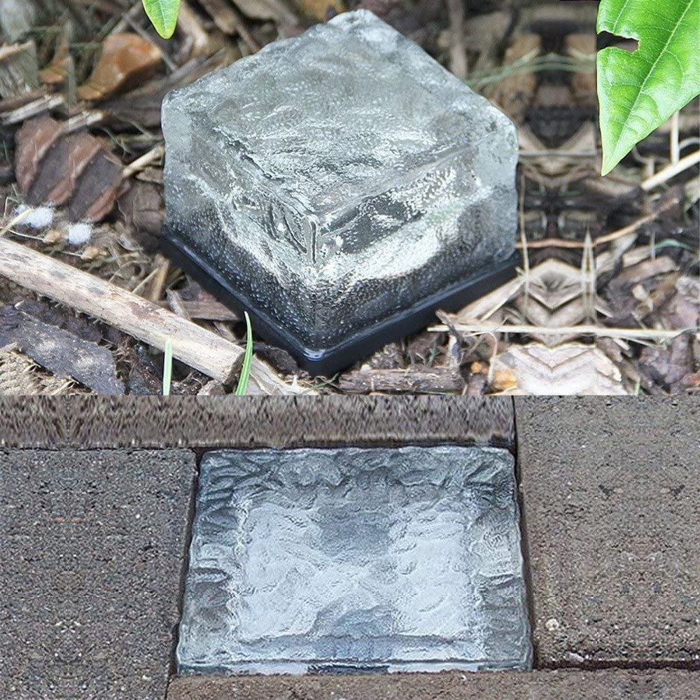 4 Pack LED Ice Cube Lights, Solar Brick Lights Outdoor, Solar Frosted Landscape Light for Patio Road Pool Decoration, Cold White