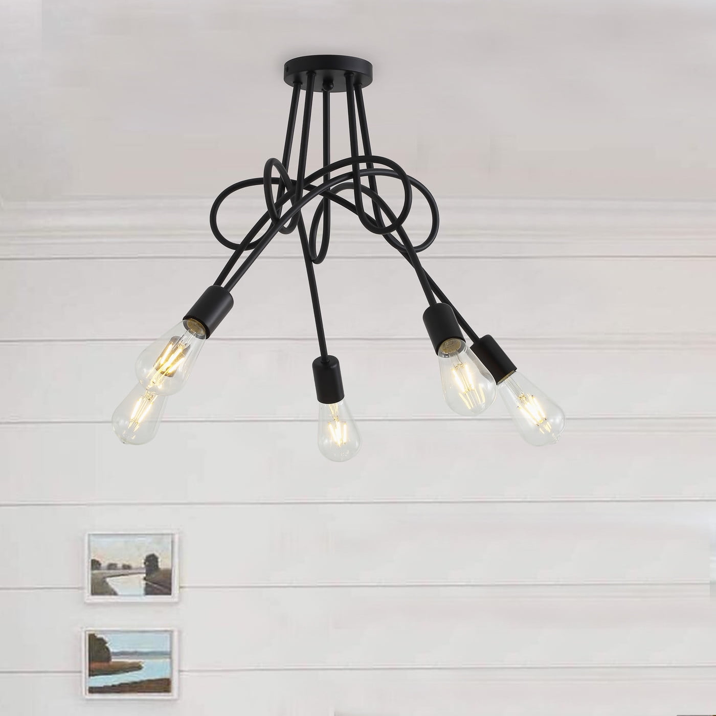 Aiwen 5 Lights Sputnik Semi Flush Mount Ceiling Lamp Hanging Chandelier Lights