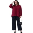 thumbnail image 3 of DARING DIVA Women's Plus Long Sleeve Ruffle Crew Neck Casual Blouse 2X Burgundy, 3 of 6