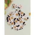 thumbnail image 3 of GXFC Infant Baby Girls Halloween Romper Sweatshirt Outfits Newborn Girls Long Sleeve Pumpkin Print One Piece Jumpsuit Halloween Bodysuit Costume with Headband Set 0-18M, 3 of 8