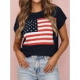 thumbnail image 5 of Women's American Flag Pattern Cap Sleeve Crew Neck Sweater Loose Cardigan for Casual Black S, 5 of 7