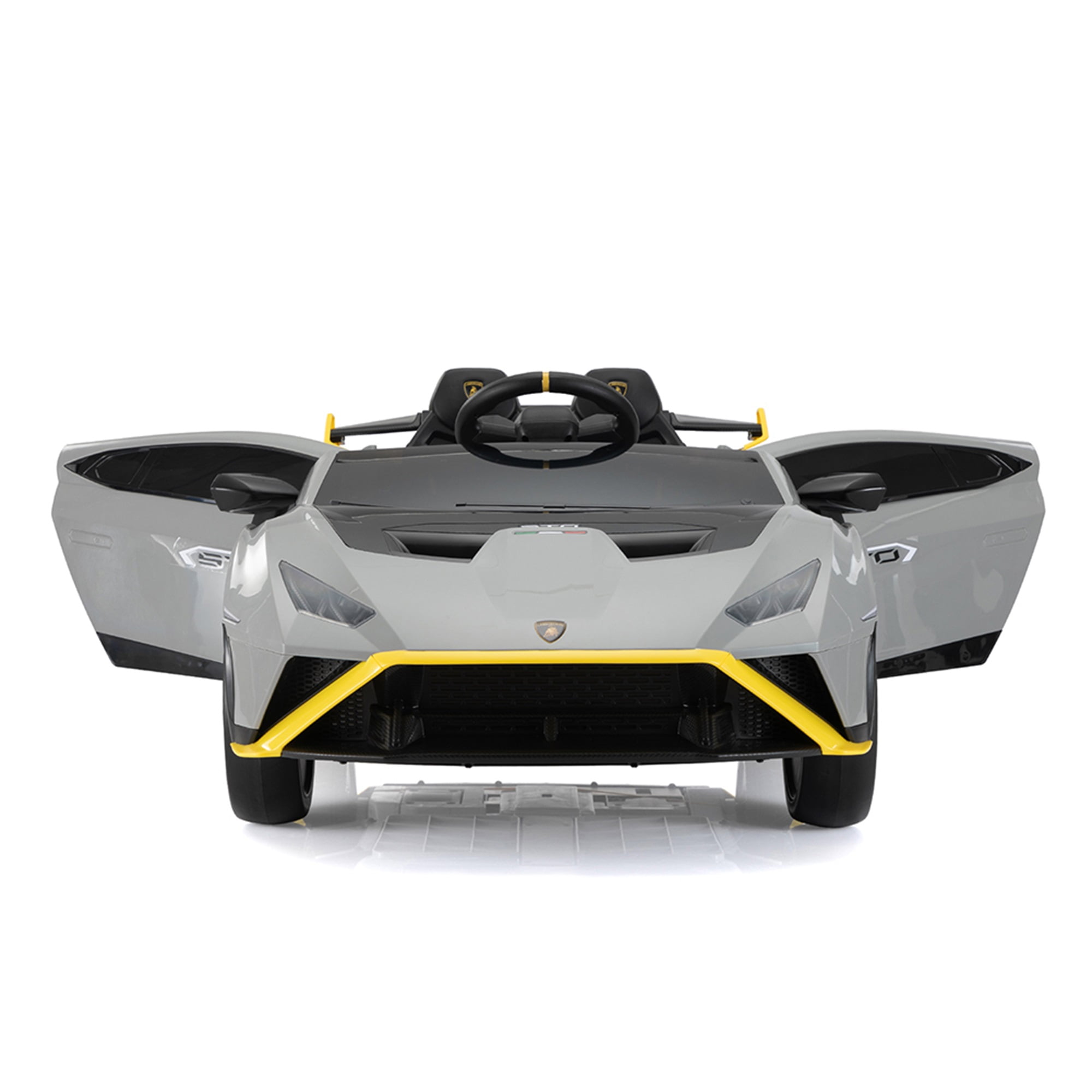 CIPACHO Kids Electric Ride On 12V Licensed Lamborghini Sto Battery Powered Sports Car Toy with 2 Speeds, Parent Control, Sound System, LED Headlights, Hydraulic Doors, Gray