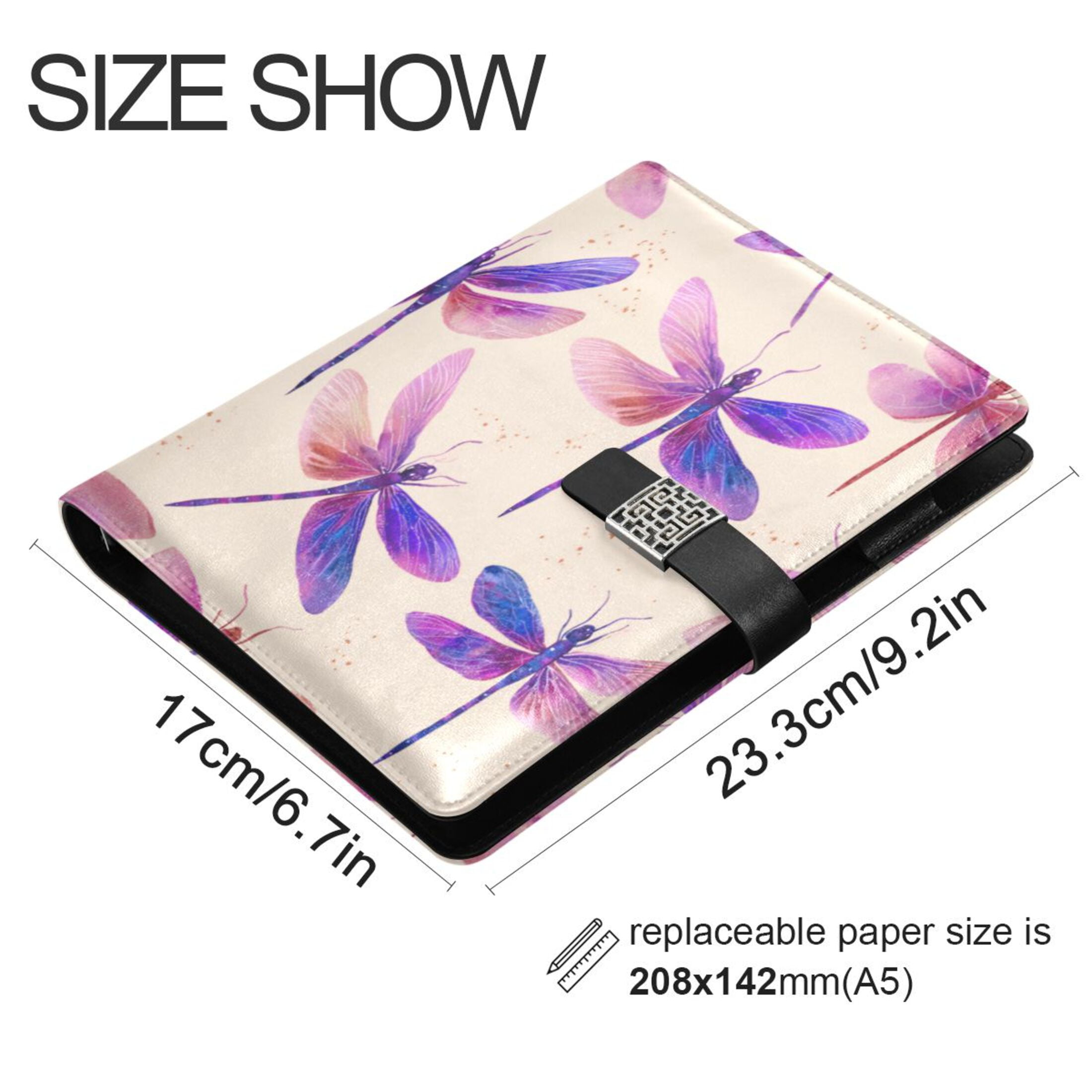 Leather Planner Leather Notebook Notebook Journal Binder Design Pen Pocket Design Convenient for Storage Beautiful Purple Dragonfly