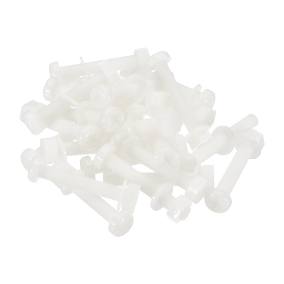 Uxcell M8x50mm White Nylon Bolts Plastic Nuts Full Thread Head Screws and Nuts Set for Industrial Home Fastening Projects, 24 Sets