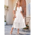 thumbnail image 6 of Women'S Summer Short Sleeve Maxi Dress Casual V Neck Hollow Out Eyelet Ruffle Swing A Line Long Dresses White XL, 6 of 8