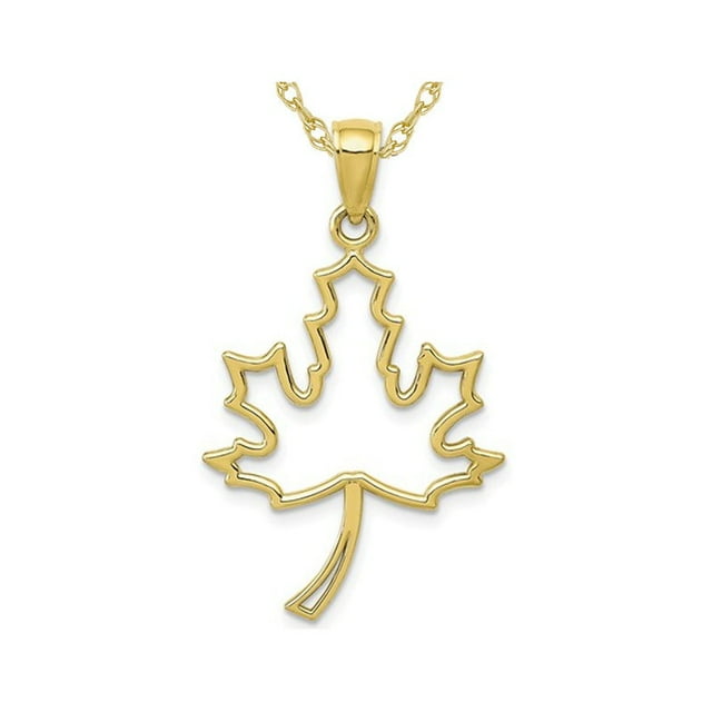 10K Yellow Gold Canadian Maple Leaf Charm Pendant Necklace with Chain