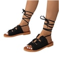 thumbnail image 4 of LOVZFMLL Sandals for Women 2025 Fashion Lace Up Strappy Flat Sandals Open Toe Summer Casual Beach Vacation Footwear Black 5.5, 4 of 6