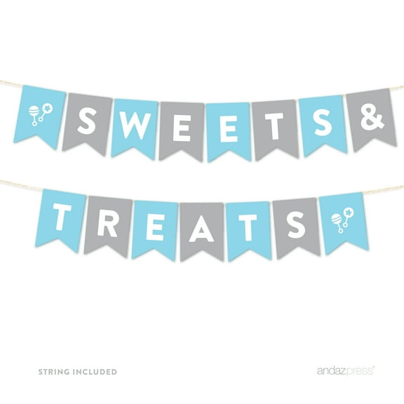 Sweets & Treats Gray Boy Baby Shower Hanging Pennant Garland Party Banner