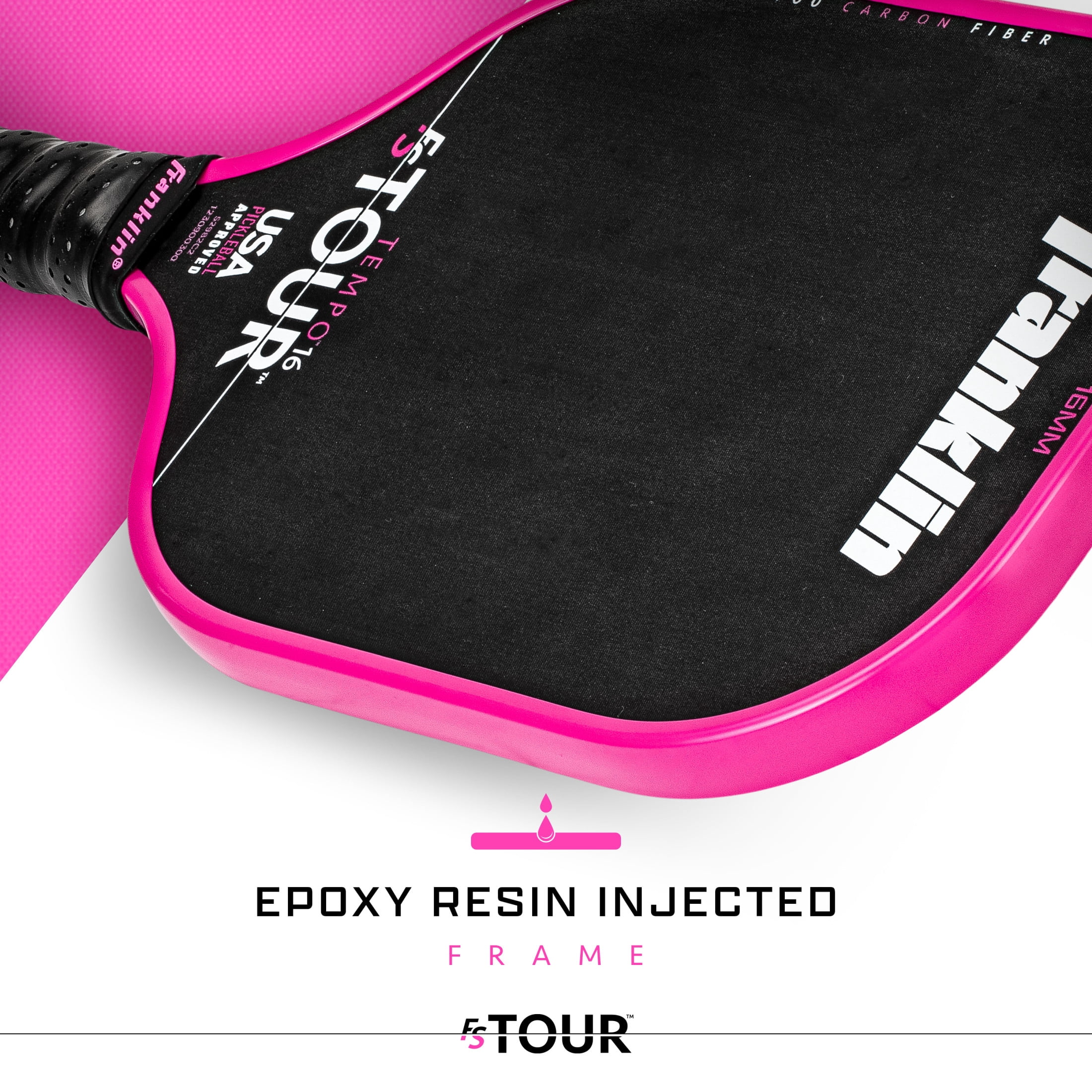Franklin Sports Pro Pickleball Paddles - FS Tour Series Carbon Fiber Pickleball Paddles - Official USA Pickleball (USAPA) Approved Paddles - Tempo Pro Player Paddle - 16mm Polymer Core - Pink