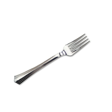 WNA Reflections Heavyweight Plastic Utensils, Fork, Silver, 80/Box
