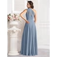 thumbnail image 2 of Vestido de dama de honor Aootumi de gasa azul marino con un solo hombro, talla 14, 2 of 7