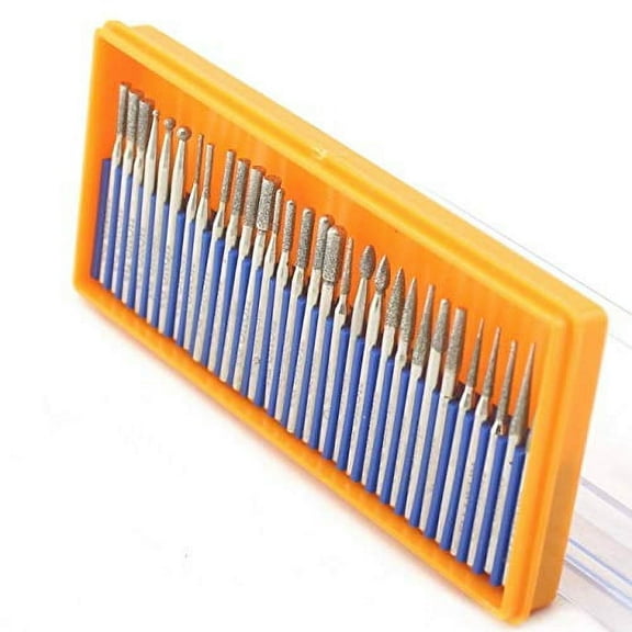 JINGLING Diamond Grinding Head Set Carving Bur Rotary Bit for Dremel Shank 3/32"