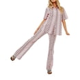 thumbnail image 2 of Franhais Women 2PCS Pants Suit, Print Short Sleeve Lapel Blouse, Straps Waistband Loose Long Pants, 2 of 9