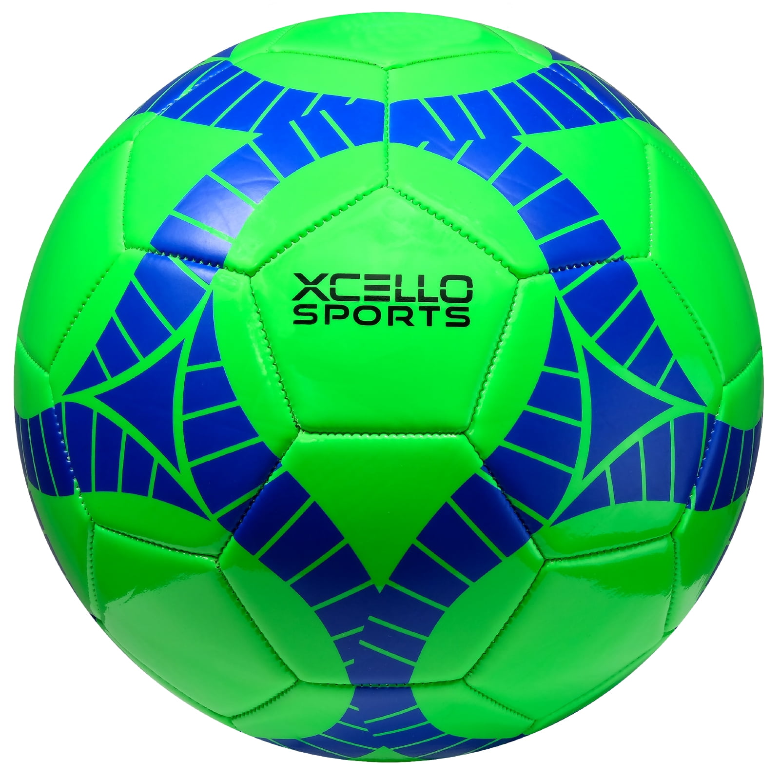 Xcello Sports Soccer Ball Size 4, Assorted Graphics Youth Soccer Ball with Pump, Sports Balls Official Match Size and Weight, Orange, Green, Navy, Pack of 12