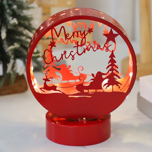 Adornos navideños, adornos navideños, regalos navideños, luz nocturna navideña LED de hierro forjado, artesanías huecas brillantes, adorno para ventana de mesa navideña, lámpara de hierro forjado