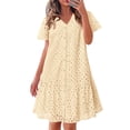 thumbnail image 1 of Vestido de verano KIRUNDO 2025 con botones, cuello en V, encaje, beige, XS, 1 of 8