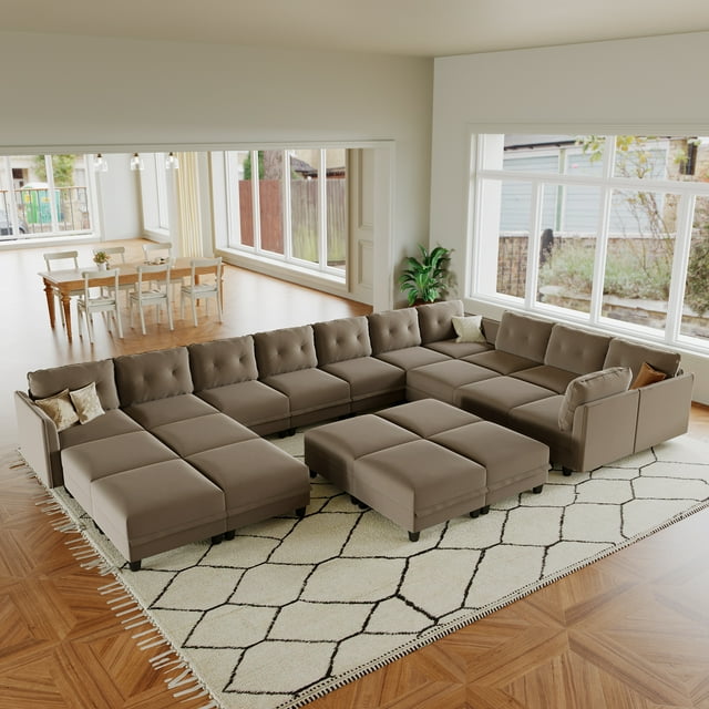LLappuil Canapé Sectionnel Modulaire, Canapé Sectionnel Modulaire Surdimensionné 21 Places avec Rangement, Canapé en Velours Imperméable et Anti-Rayures pour Salon