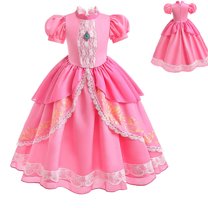 Girls Princess Peach Costume Halloween Cosplay Dress Up Kids Daisy Dresses For Birthday Party