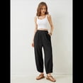 thumbnail image 4 of Pantalones Anchos y Holgados para Mujer, Estilo Palazzo Harén, Informales, con Cintura Elástica y Bolsillos. Negro M, 4 of 10