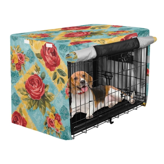 Qxltty Vintage Rose Quilt Chart Crate Cover Durable Oxford Cloth Pet Kennel Sunshade Universal Fit for 35in Wire Cage