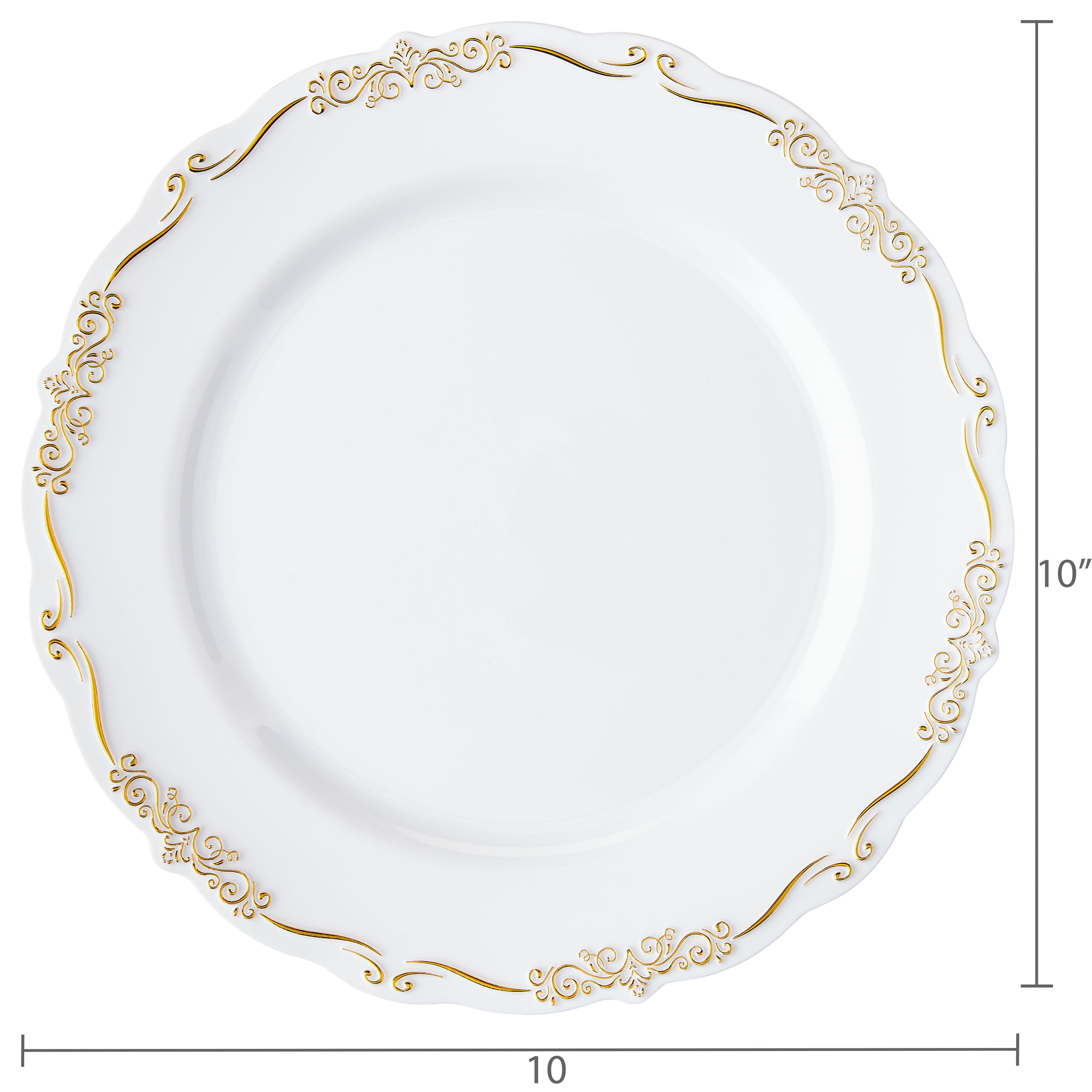 Ornate Disposable Plastic Plates, 10", Gold/White, 20 Count, by Way To Celebrate