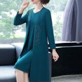 thumbnail image 5 of Quixlent 2 Pcs/Set Women Coat Dress Set Long Sleeve Flower Embroidered Mid Length Coat Sleeveless Solid Color V Neck Knee Length Dress Formal Elegant Style Lady Dress Coat Set, 5 of 7