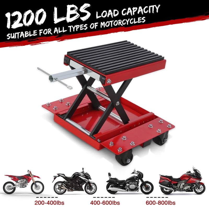 Towallmark 1200 LBS Motorcycle Lift Jack, Heavy Duty Scissor Jack Stand With Wheels, Wide Deck Thickened Rubber Pad, For ATV Dirt Bike Street Bike Cruiser