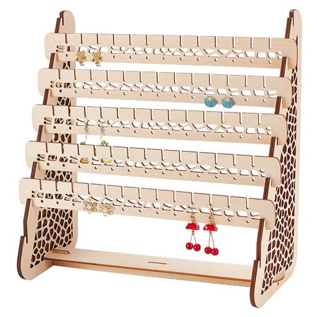 1 Set 130 Holes Earring Organizer 5-tier Wood Earring Display Stands Jewelry Tower Earring Organizer Holder with Hollow Pattern for Stud Earring Bracelet Necklace Ring Jewelry Selling