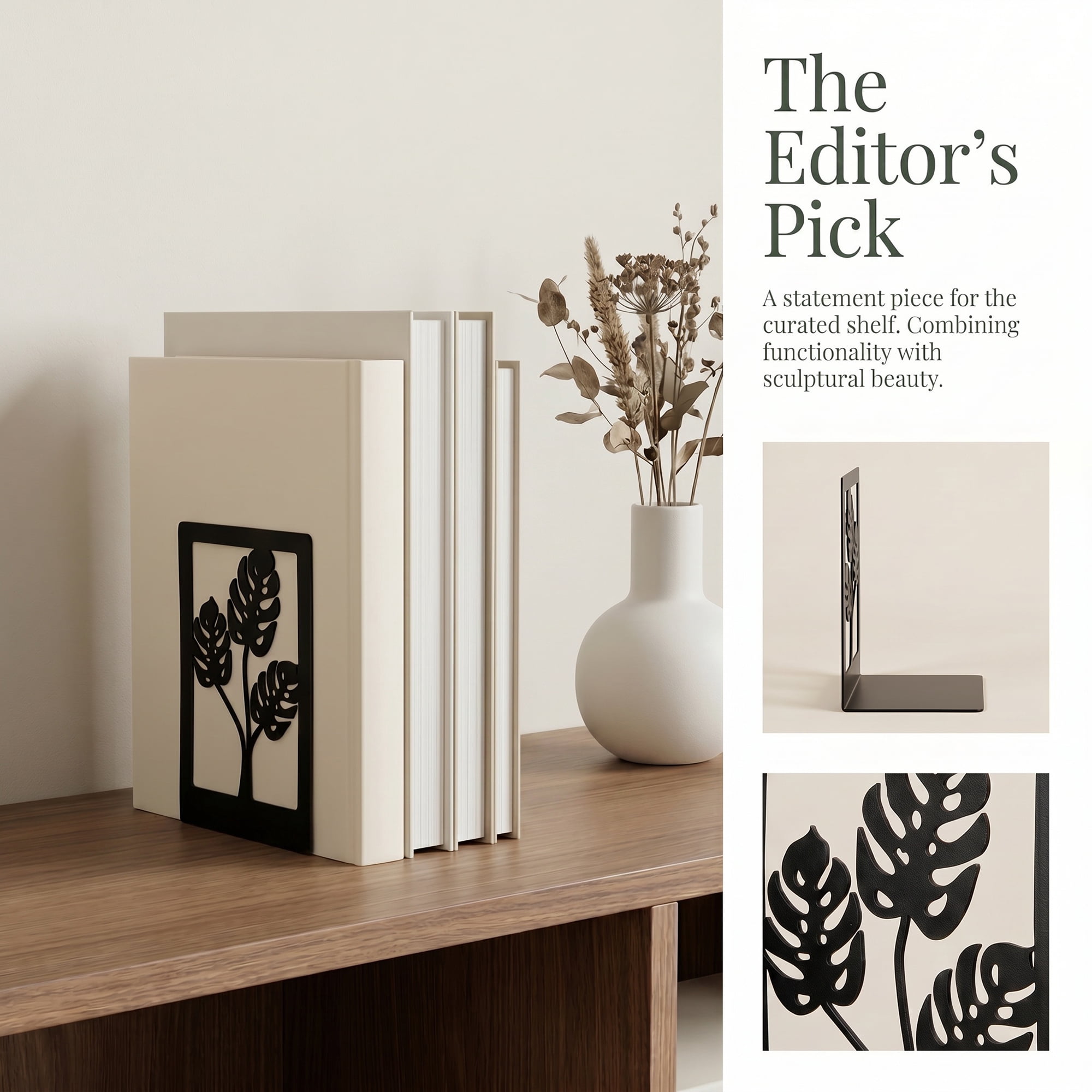 Unique Bargains Decorative Non-Skid Hollow-out Metal Bookends for Home Black Square 4.7"x3.5"x7"