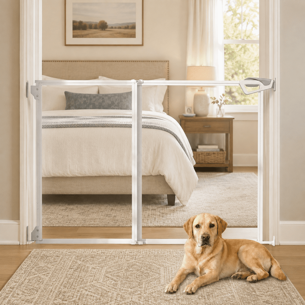 Mashelly Clear Gate for Dog, 30"H Acrylic Pet Gate for Doorway Hallway, Indoor 27" - 43" Width Transparent Pet Gate, Hardware Mount One Hand Dual Swing Door Trip-Free Walkthrough