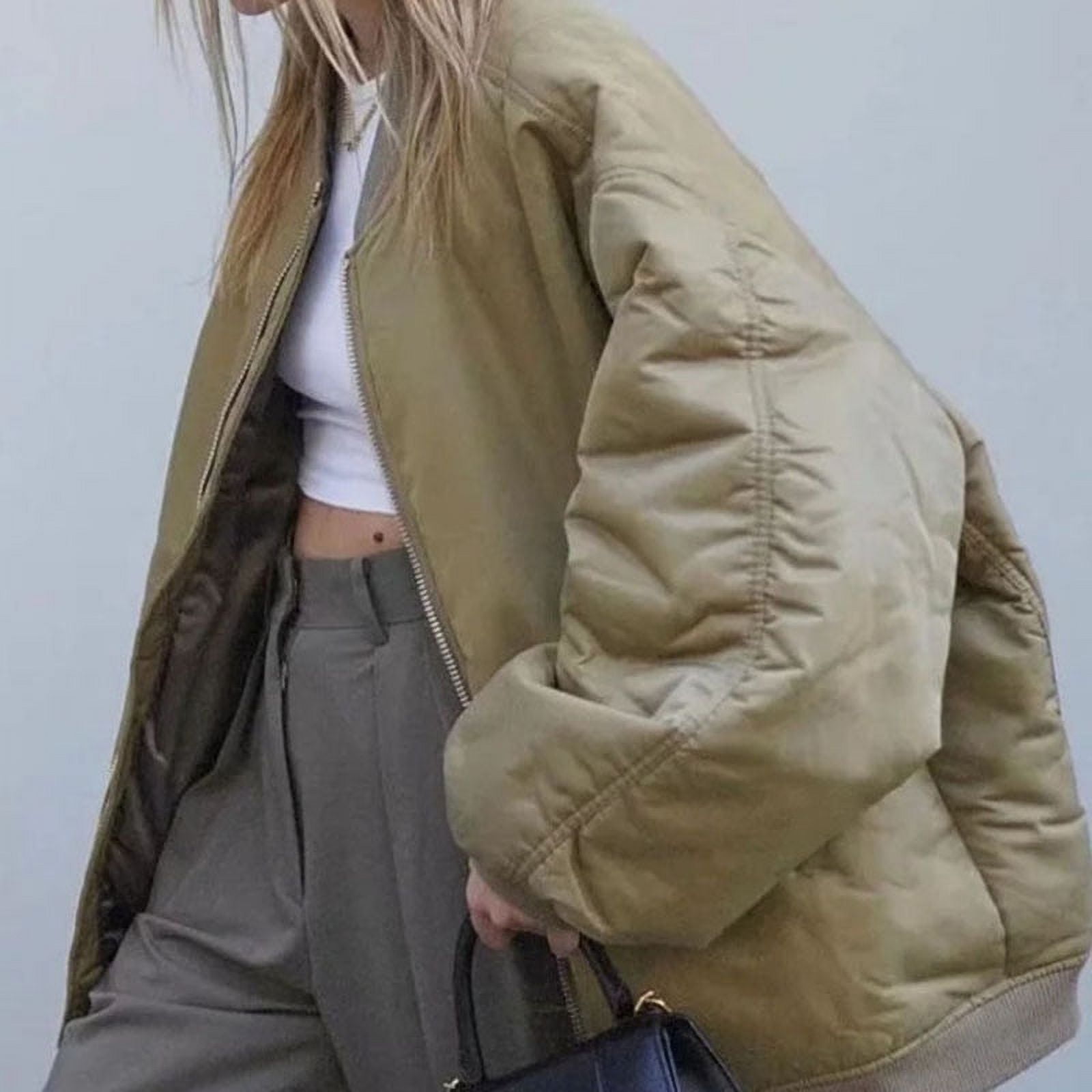 Bomber Jacket Winter Zip Women Down Coat Casual Elegant