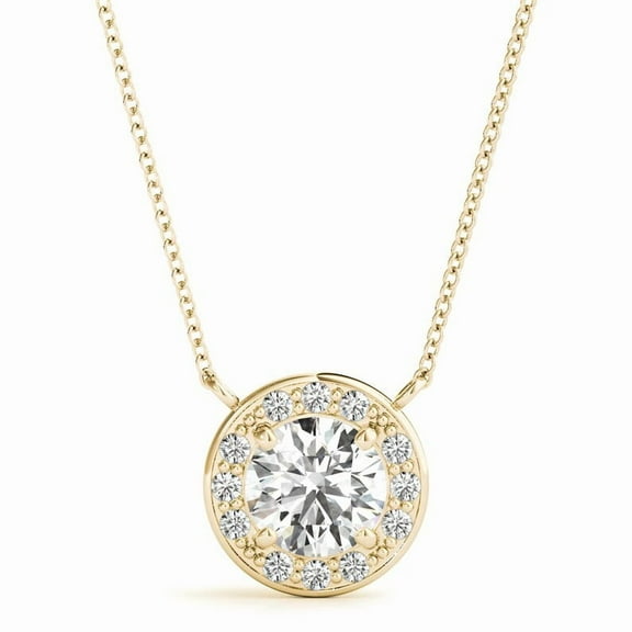 1.50 CT Round Cut Real Moissanite Halo Pendant Necklace Chain Wedding , Engagement, Proposal, Birthday GIft for Women 18k Yellow , White Gold Plated