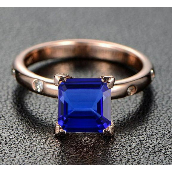 Limited Time Sale: 1.10 Carat Real Blue Princess Cut Sapphire and Diamond Engagement Ring in 10k Rose Gold for Women on Sale