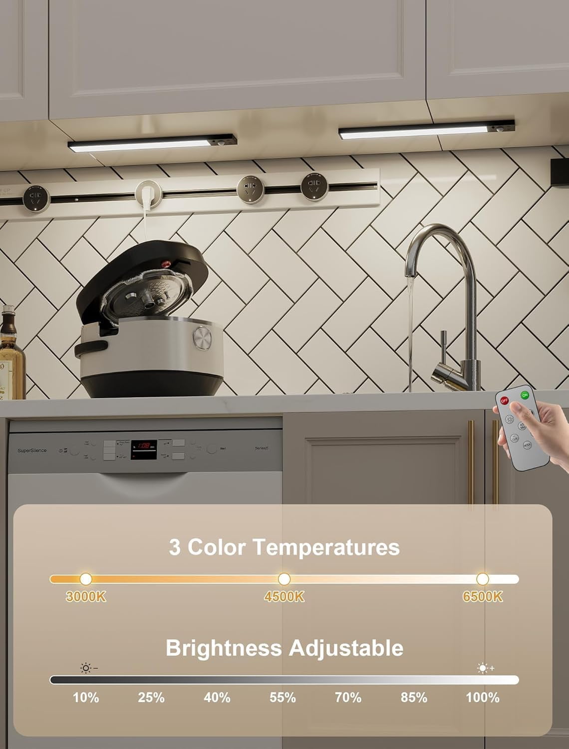 Under Cabinet Lighting Wireless with Remote,56 LED Rechargeable Motion Sensor Light Indoor,3000mAh Cabinet Lighting,3 Color Modes &7 Dimmable Levels,Magnetic Under Counter Lights for Kitchen