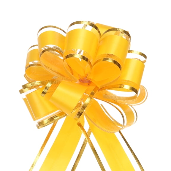 10pcs 4 Inch Large Big Pull Bow with Gold Edge, Organza Car Gift Wrapping Bows Ribbon for Christmas, Yellow